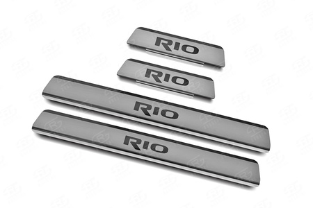 Накладки на пороги шлифованные с надписью RUSSTAL для Kia Rio (2017-2020) KIRIO17-03