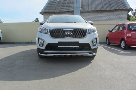 Защита переднего бампера d57+d42 двойная с профильной ЗК Kia Sorento (2015-2020) KS15-001