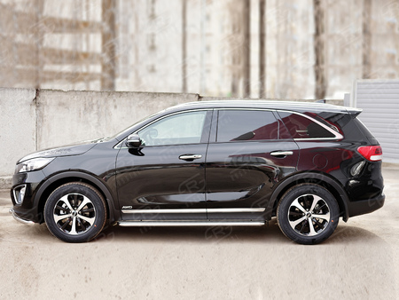 Пороги труба d42 с листом (нержавеющий лист, профиль нержавеющий) вариант 3 RUSSTAL Kia Sorento Prime (2015-2018) KSPL-0022133