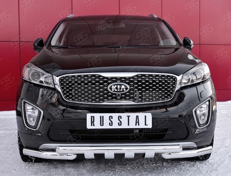 Защита переднего бампера d63дуга-d63 уголки+клыки RUSSTAL Kia Sorento Prime Crdi (2015-2018) KSPZ-002205