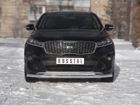 Защита переднего бампера d63 секции-d75х42 дуга RUSSTAL Kia Sorento Prime (2018-2020) KSPZ-003136