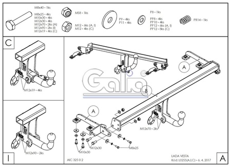 Фаркоп оцинкованный с быстросъемным шаром Galia для Lada Vesta седан/универсал, в т.ч. SW Cross (2015-2024) L025C