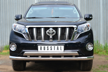 Защита переднего бампера d76 секции 75х42 дуга+декоративный паз RUSSTAL Toyota Land Cruiser Prado 150 (2014-2017) LCPZ-001715