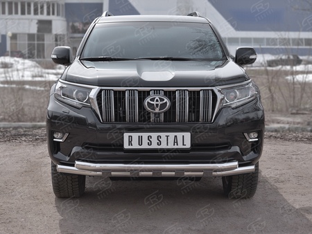 Защита переднего бампера d63 секции-d63 секции+декор RUSSTAL Toyota Land Cruiser Prado 150 (2017-2021) LCPZ-002862