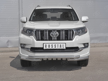 Защита переднего бампера d63 дуга-d63 уголки+клыки RUSSTAL Toyota Land Cruiser Prado 150 Style (2019-2024) LCPZ-003298