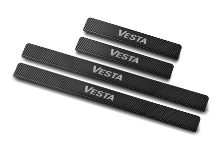 Накладки на пороги карбон с надписью RUSSTAL для Lada Vestaуниверсал (2017-2024) LDVSSW17-06