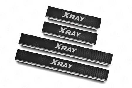 Накладки на пороги карбон с надписью RUSSTAL для Lada Xray (2015-2025) LDXRY15-06