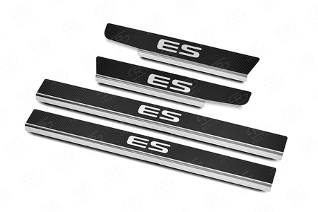 Накладки на пороги карбон с надписью RUSSTAL для Lexus ES (2018-2024) LEXES18-06