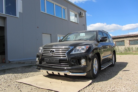 Защита переднего бампера d76+d76 двойная с профильной ЗК Lexus LX 570 (2012-2022) LLX570-12-001
