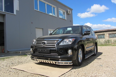 Защита переднего бампера d57+d57 двойная с ЗК Lexus LX 570 (2012-2022) LLX570-12-003