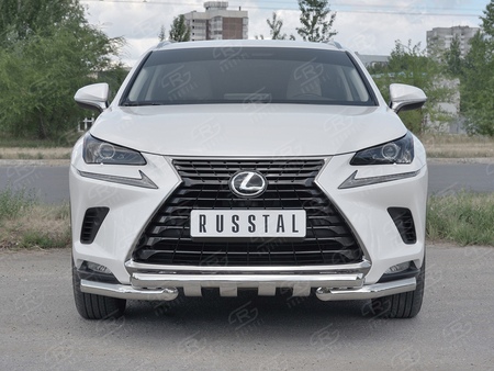Защита переднего бампера d63 дуга-d63 уголки+клыки RUSSTAL Lexus NX 300 (2017-2021) LNX3Z-002936