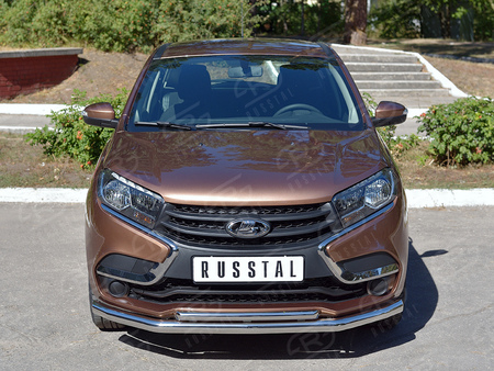 Защита переднего бампера d63 секция-d42 дуга RUSSTAL Lada X-Ray (2015-2025) LXRZ-002386