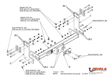 Фаркоп Imiola для Mercedes Sprinter шасси, одинарные колеса (1995-2006) M.015