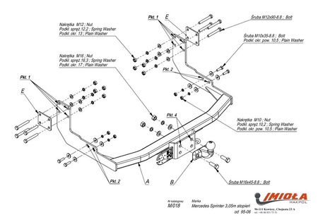 Фаркоп Imiola для Mercedes Sprinter 3,05 м со ступенькой (короткая база) (1995-2006) M.018