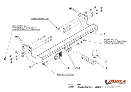 Фаркоп Imiola для Mercedes Vito (2004-2014), кроме авто с парктроником M.020