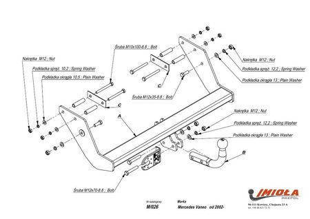 Фаркоп Imiola для Mercedes Vaneo (2002-2006) M.026