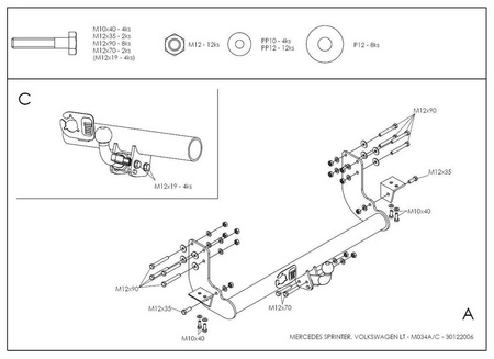 Фаркоп оцинкованный Galia для Mercedes Sprinter (1995-2006) M034A