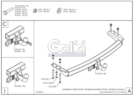 Фаркоп оцинкованный Galia для Mitsubishi Pajero Sport (1998-2008) M057A