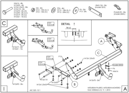 Фаркоп оцинкованный с быстросъемным шаром Galia для Mitsubishi Pajero (2000-2024) M082C