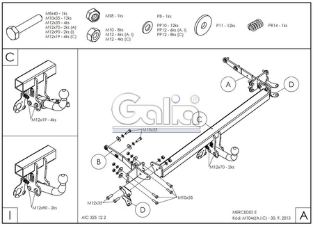 Фаркоп оцинкованный Galia для Mercedes E-Class седан (2002-2009) M104A