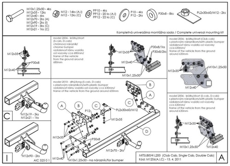 Фаркоп оцинкованный Galia для Mitsubishi L200 (1996-2024) M120A