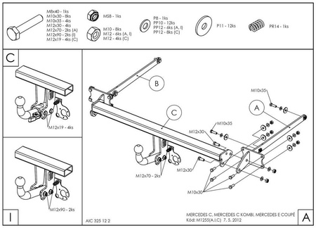 Фаркоп оцинкованный Galia для Mercedes C-Class кроме AMG (2007-2014) M125A