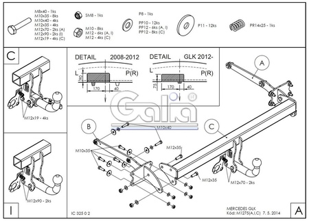 Фаркоп оцинкованный Galia для Mercedes GLK-Class (2008-2015) M127A