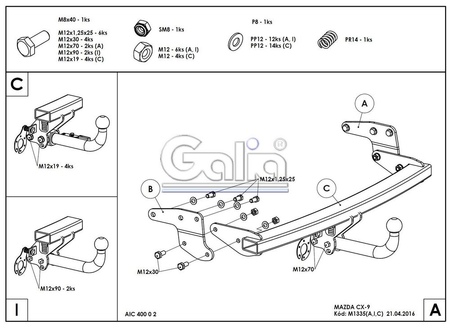 Фаркоп оцинкованный с быстросъемным шаром Galia для Mazda CX-9 (2006-2017) M133C