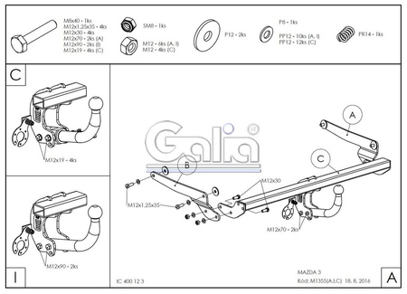 Фаркоп оцинкованный Galia для Mazda 3 седан (2013-2019) M135A