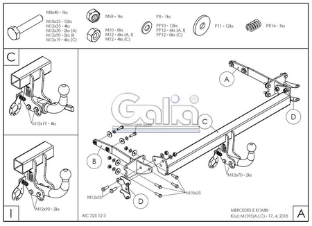 Фаркоп оцинкованный Galia для Mercedes E-Class s211 универсал (2002-2009) M139A