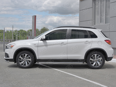 Пороги труба d42 с листом (лист алюминий, профиль нержавеющий) вариант 1 RUSSTAL Mitsubishi ASX (2017-2019) MASL-0029601