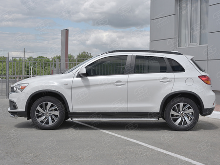 Пороги труба d42 с листом (нержавеющий лист, профиль нержавеющий) вариант 3 RUSSTAL Mitsubishi ASX (2017-2019) MASL-0029603