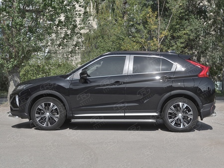 Пороги труба d42 с листом (лист алюминий, профиль нержавеющий) вариант 1 RUSSTAL Mitsubishi Eclipse Cross (2018-2026) MEL-0030471