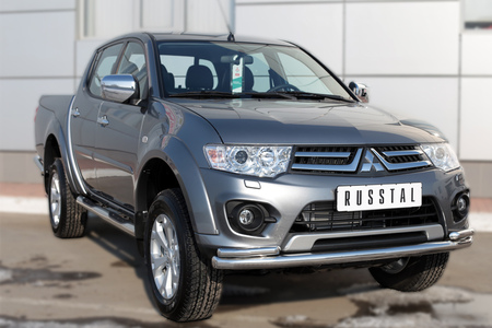 Пороги труба d76 с накладкой вариант 3 RUSSTAL Mitsubishi L200 (2014-2019) MLT-0020393