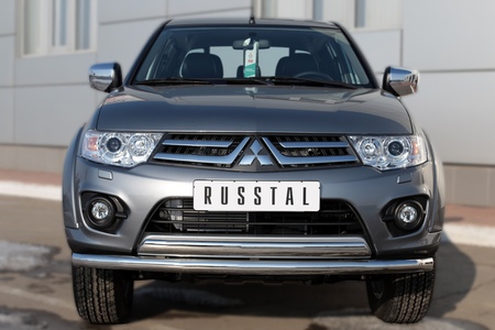 Защита переднего бампера d63 секции d75х42 дуга RUSSTAL Mitsubishi L200 (2014-2019) MLZ-002036