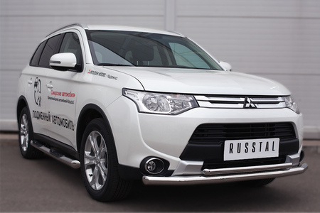 Пороги труба d76 с накладкой вариант 1 RUSSTAL Mitsubishi Outlander (2014-2019) MORT-001896