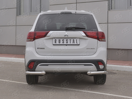 Защита заднего бампера уголки d63 секции RUSSTAL Mitsubishi Outlander (2018-2023) MOZ-003213