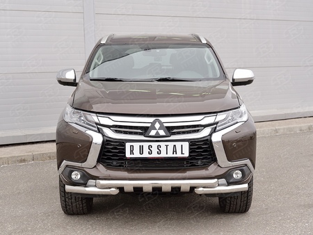 Защита переднего бампера d63 дуга-d63 уголки+клыки RUSSTAL Mitsubishi Pajero Sport (2016-2021) MPJSZ-002486