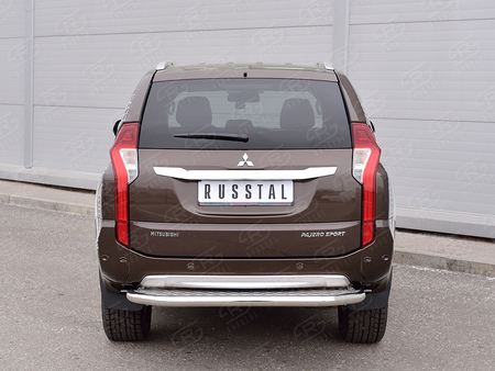 Защита заднего бампера d63 с листом (лист алюминий, профиль нержавеющий) вариант 1 RUSSTAL Mitsubishi Pajero Sport (2016-2021) MPJSZ-0024871