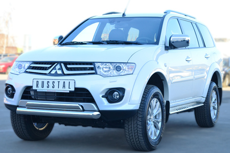 Пороги труба d75х42 овал с проступью RUSSTAL Mitsubishi Pajero Sport (2013-2015) MPSO-001580