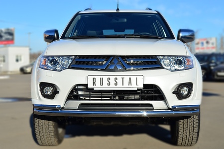 Защита переднего бампера d63 секции d42 уголки RUSSTAL Mitsubishi Pajero Sport (2013-2015) MPSZ-001576