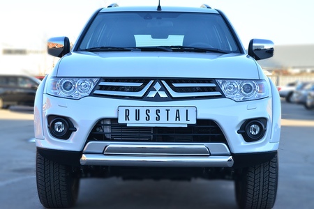 Защита переднего бампера d76 дуга 75х42 дуга RUSSTAL Mitsubishi Pajero Sport (2013-2015) MPSZ-001578