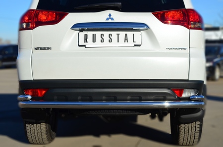 Защита заднего бампера d63 на d42 уголки RUSSTAL Mitsubishi Pajero Sport (2013-2015) MPSZ-001584