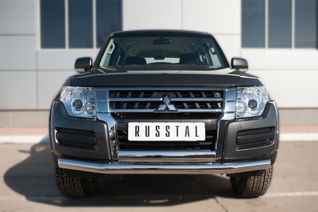 Защита переднего бампера d76 секции d75х42 дуга RUSSTAL Mitsubishi Pajero (2014-2024) MPZ-002045