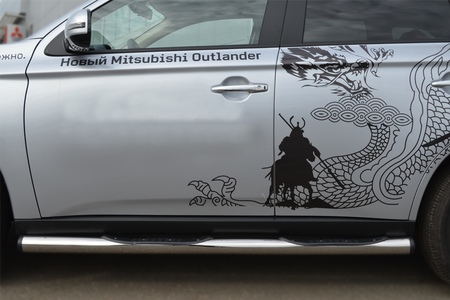 Пороги труба d76 с накладками вариант 2 RUSSTAL Mitsubishi Outlander (2012-2014) MRT-0010542