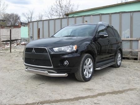 Защита переднего бампера d76+d57 двойная Mitsubishi Outlander XL (2010-2012) MXL10-003