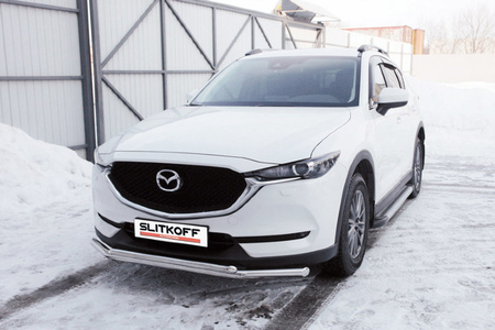 Защита переднего бампера d57+d42 двойная Mazda CX-5 (2017-2024) MZCX175-02