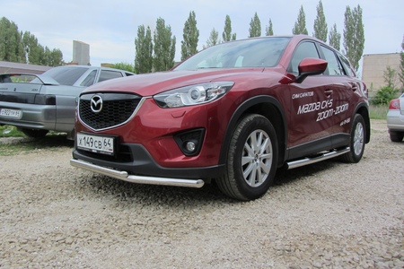 Защита переднего бампера d57+d42 двойная Mazda CX-5 (2011-2017) MZCX5-001