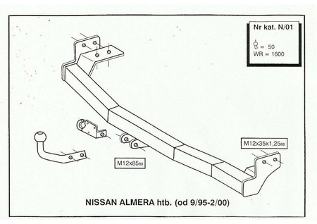 Фаркоп Imiola для Nissan Almera хетчбек (1995-2000) N.001