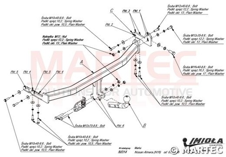 Фаркоп Imiola для Nissan Almera хетчбек (2000-2006) N.014